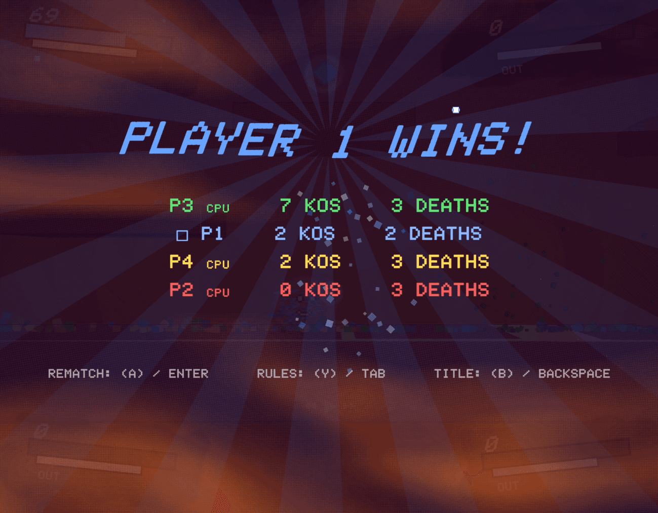 Murmur Murder — Results screen after a four-player brawl